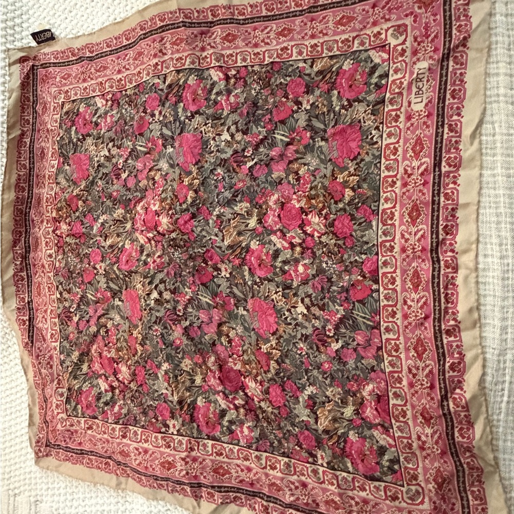 Liberty Pink Floral Silk Square Scarf with Multicolor Blooms